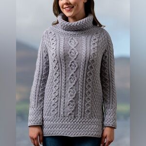 Arab Merino Wool Cable Knit Cowl Neck Tunic Sweater